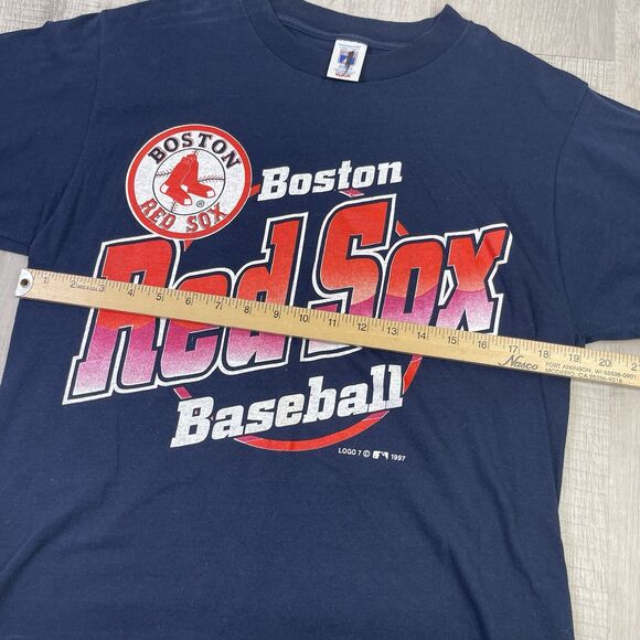 Vintage 1997 Boston Red Sox Spell Out T Shirt Logo 7 Navy Blue Men's Medium J - Picture 8 of 9